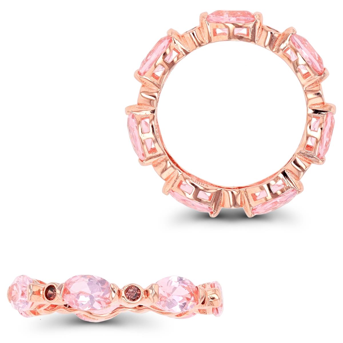 Sterling Silver Rose 1-Micron Alternating Morganite Oval & Brown Rd CZ Eternity Ring
