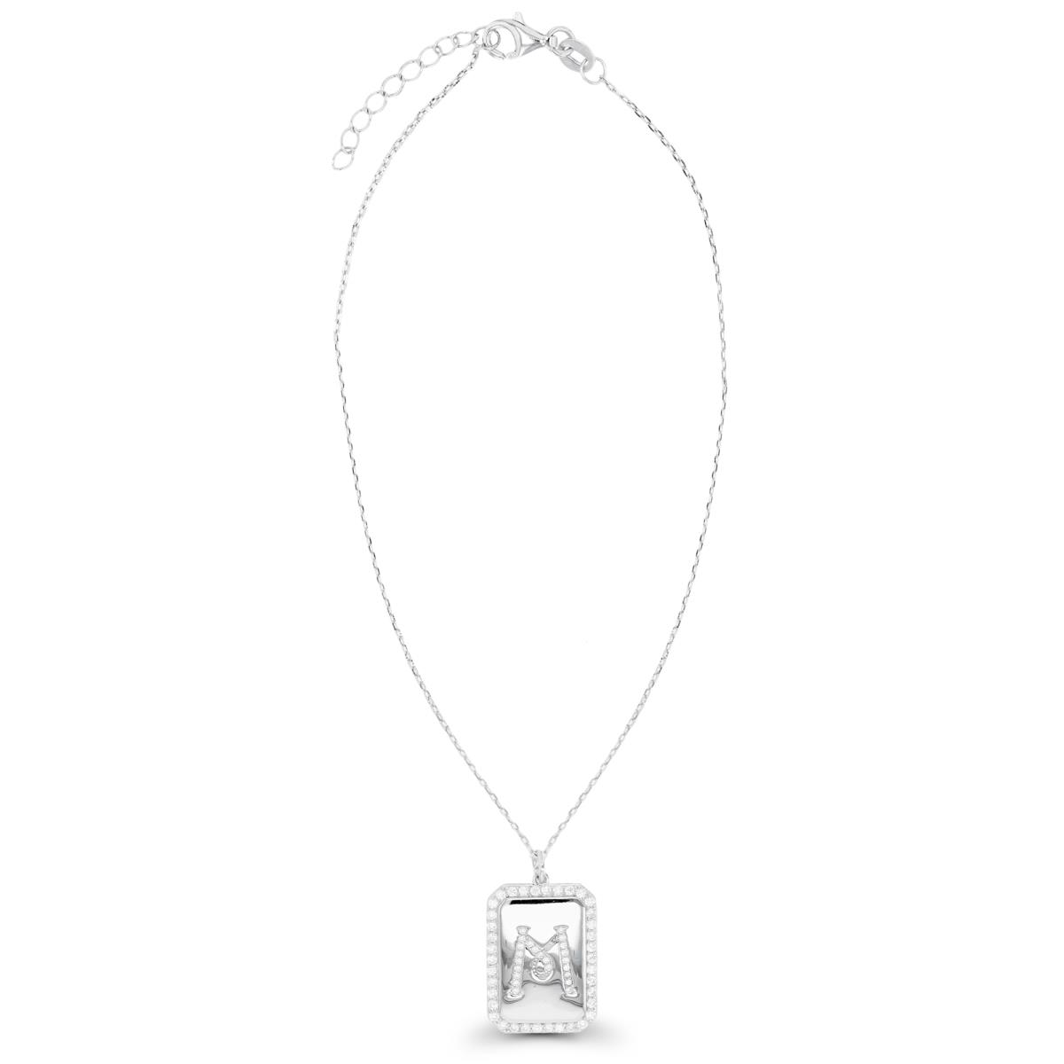 RM Sterling Silver Rhodium "A" Initial Rectangular 17"+1" Necklace