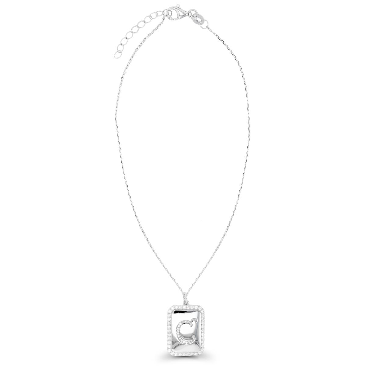 RM Sterling Silver Rhodium "C" Initial Rectangular 17"+1" Necklace