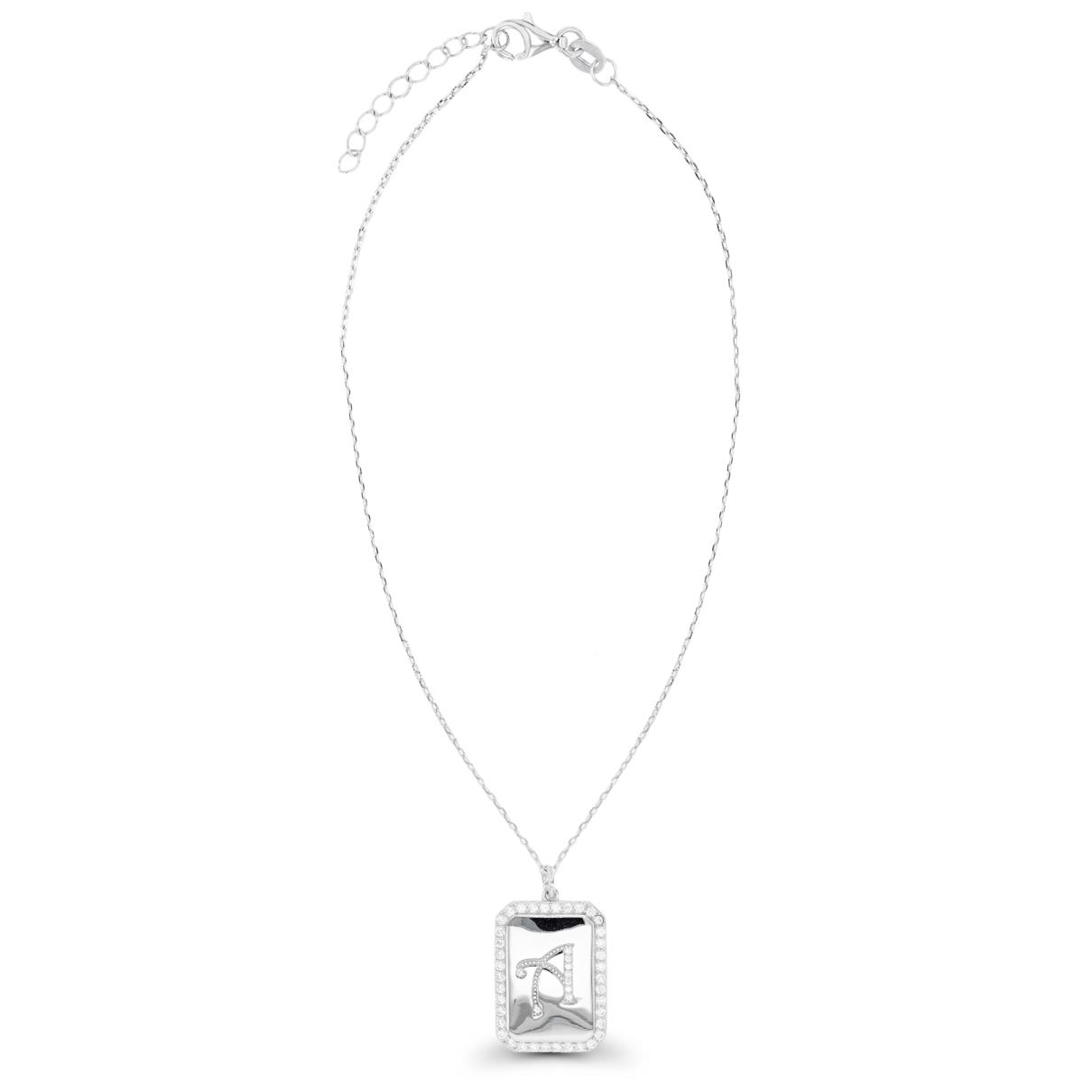 RM Sterling Silver Rhodium "M" Initial Rectangular 17"+1" Necklace