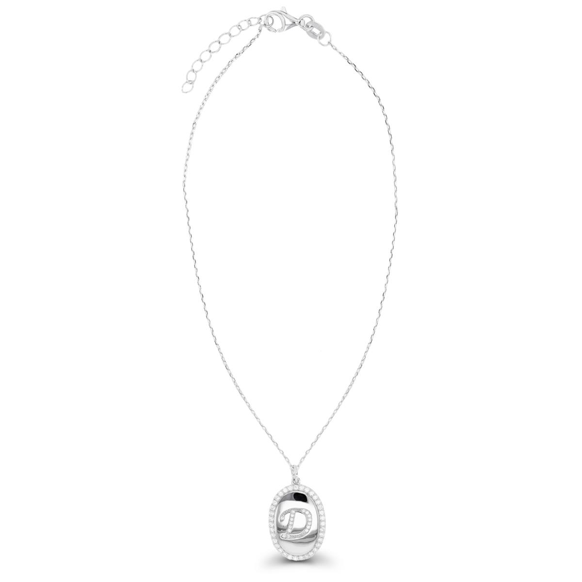 RM Sterling Silver Rhodium "D" Initial Oval 17"+1" Necklace