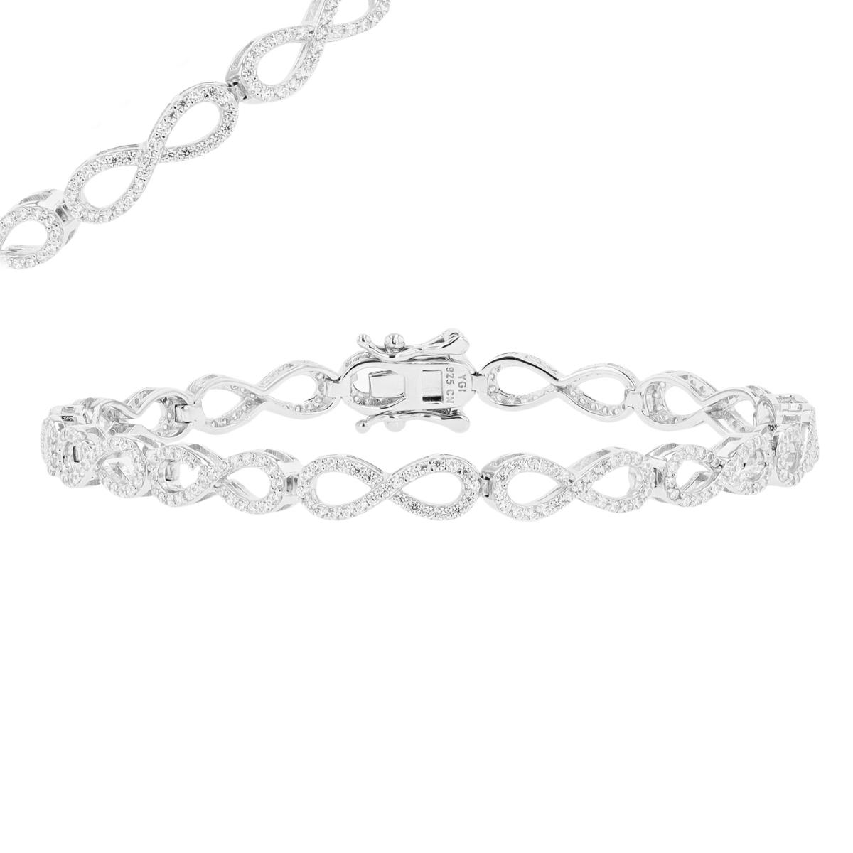 Sterling Silver Rhodium Infinity 7" Bracelet
