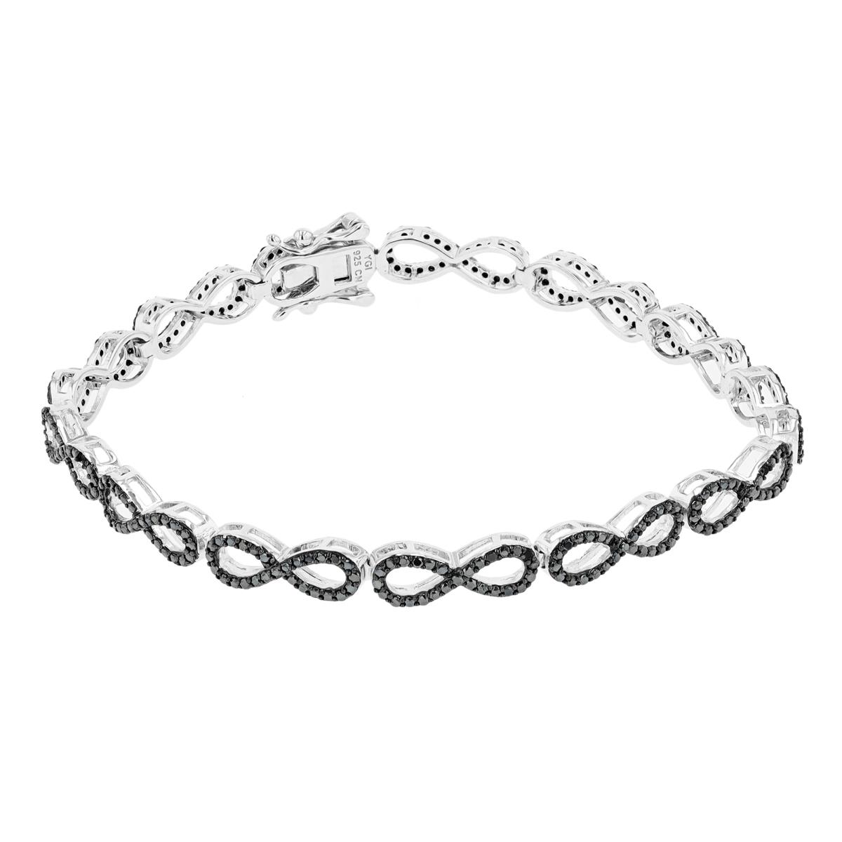 Sterling Silver Black & Rhodium Black Spinel Infinity 7" Bracelet