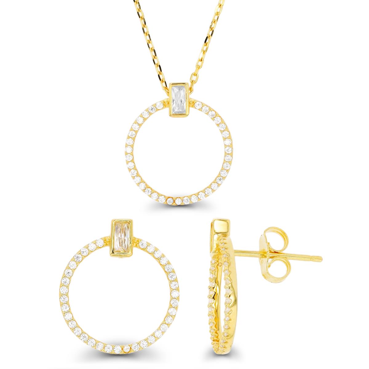 Sterling Silver Yellow White CZ Open Circle 18"+2 Necklace & Earring Set