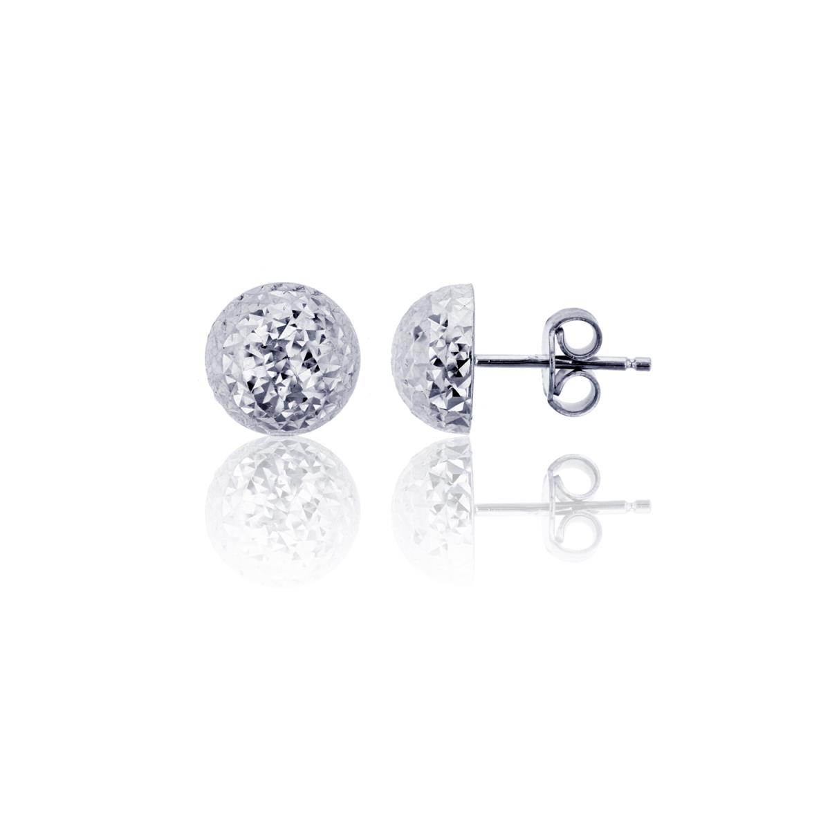 10K White Gold Diamond Cut 8.00mm Half Ball Stud Earring