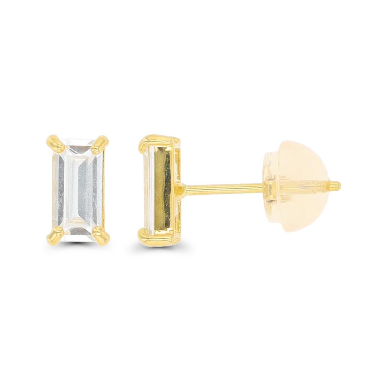 14K Yellow Gold 6x4mm EC CZ Stud Earring with Silicone Back