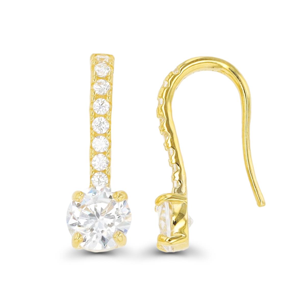 14K Yellow Gold 5mm & 1.3mm Rd CZ FishHook Earring