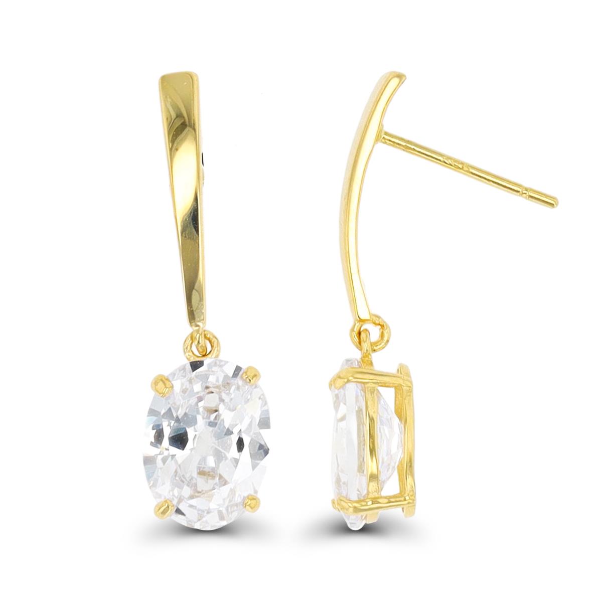 14K Yellow Gold 8x6mm Ov CZ Dangling Earring with Silicone Back