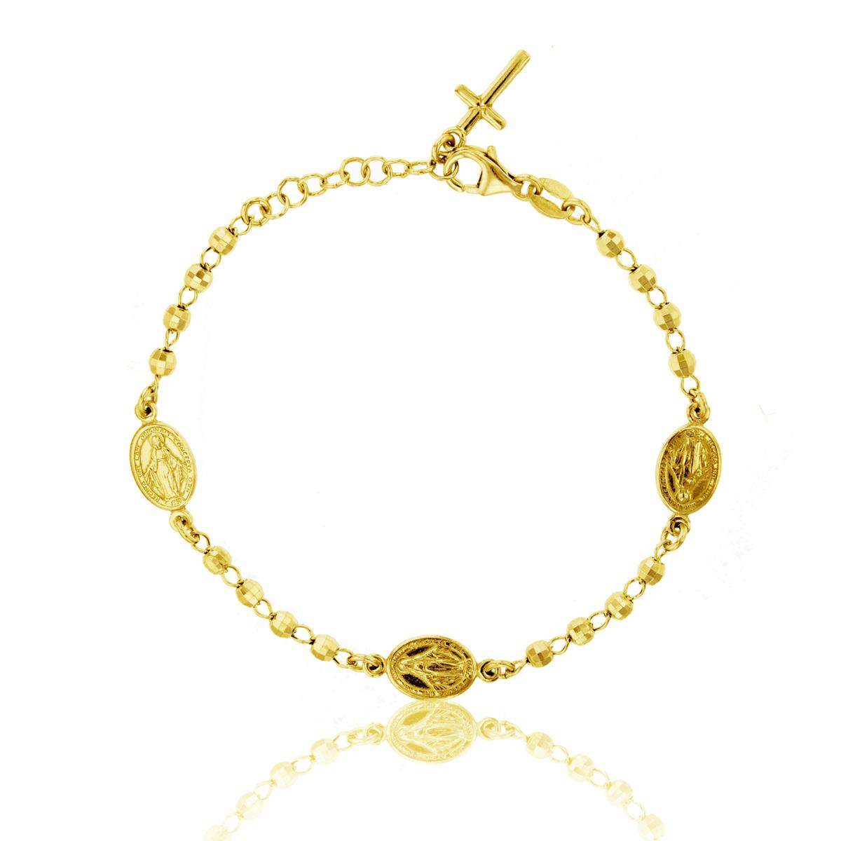 14K Yellow Gold Virgin Mary DC 7.5" Rosary Bracelet