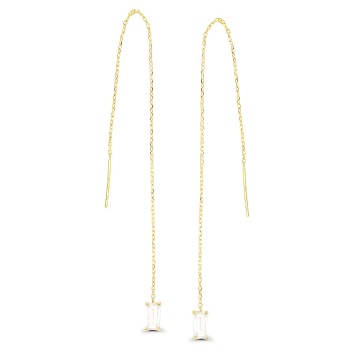 14K Yellow Gold 5x2.5mm Baguette CZ Dangling Earring with Silicone Back