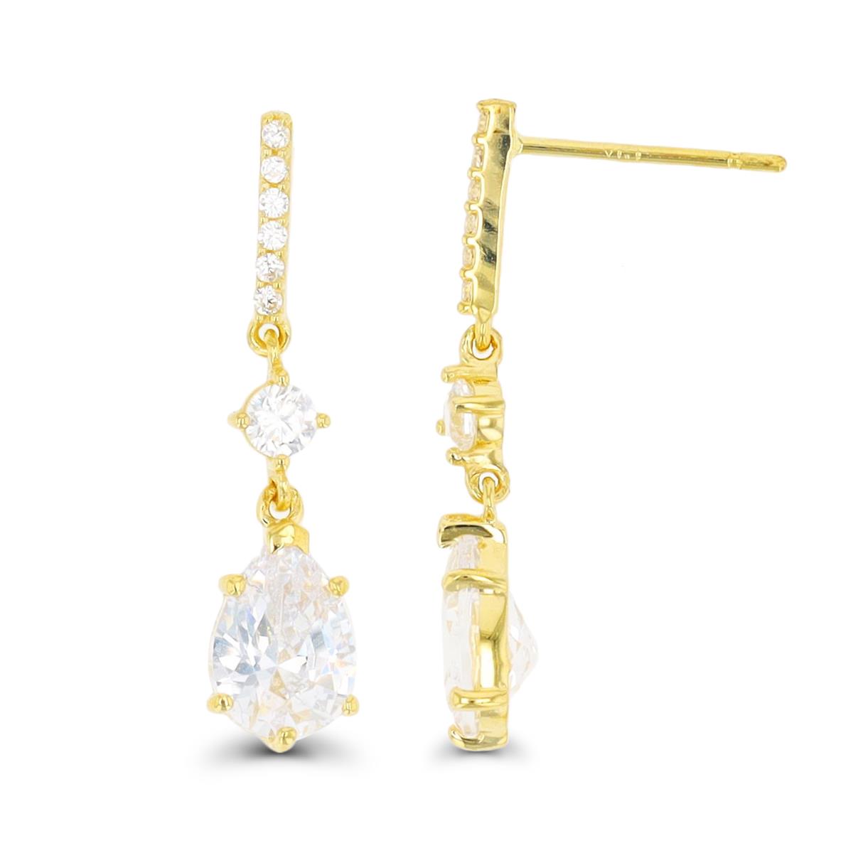 14K Yellow Gold 7x5mm Pear CZ Dangling Earring with Silicone Back