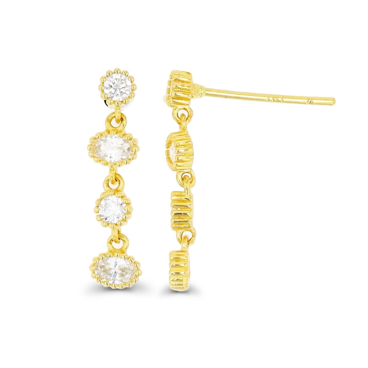14K Yellow Gold Alt Milgrain Rd & Ov CZ Dangling Earring with Silicone Back