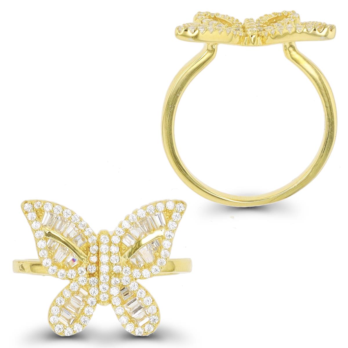 Sterling Silver Yellow Rd & Bgt CZ Butterfly Fashion 15mm Polished  Ring