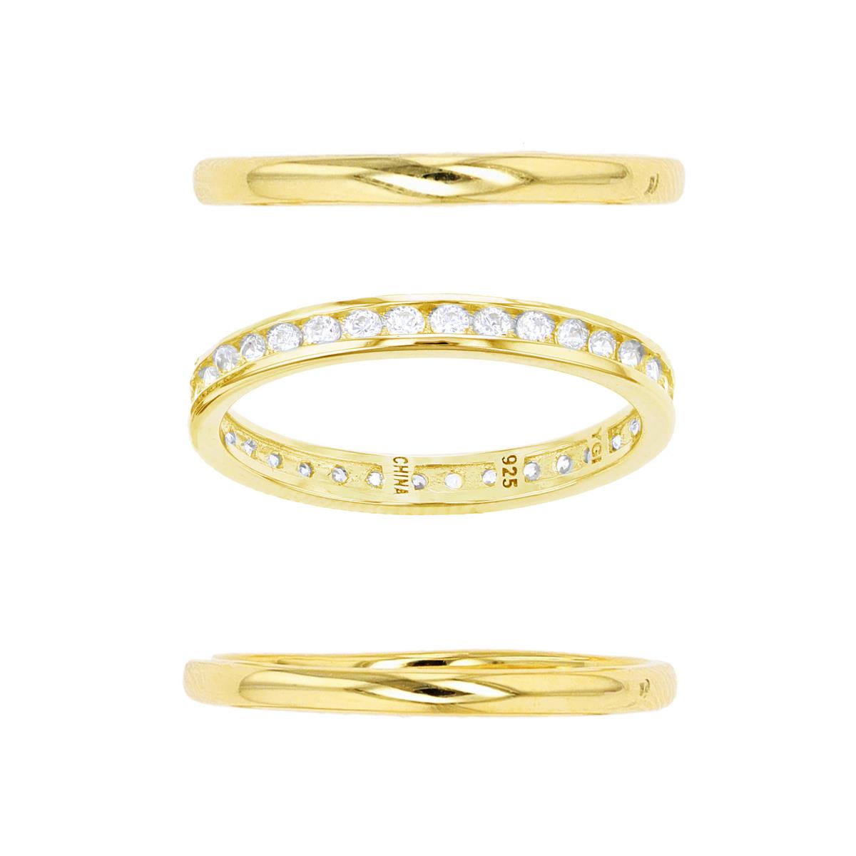 Sterling Silver Yellow 1.7mm Polished Double Stack & Channel Set Eternity Ring Set
