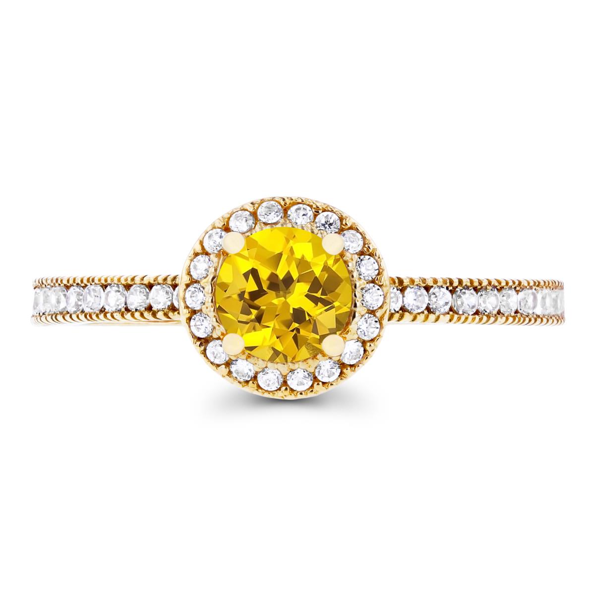 Sterling Silver Yellow 5mm Created Yellow Sapphire & Created White Sapphire Milgrain Halo Ring