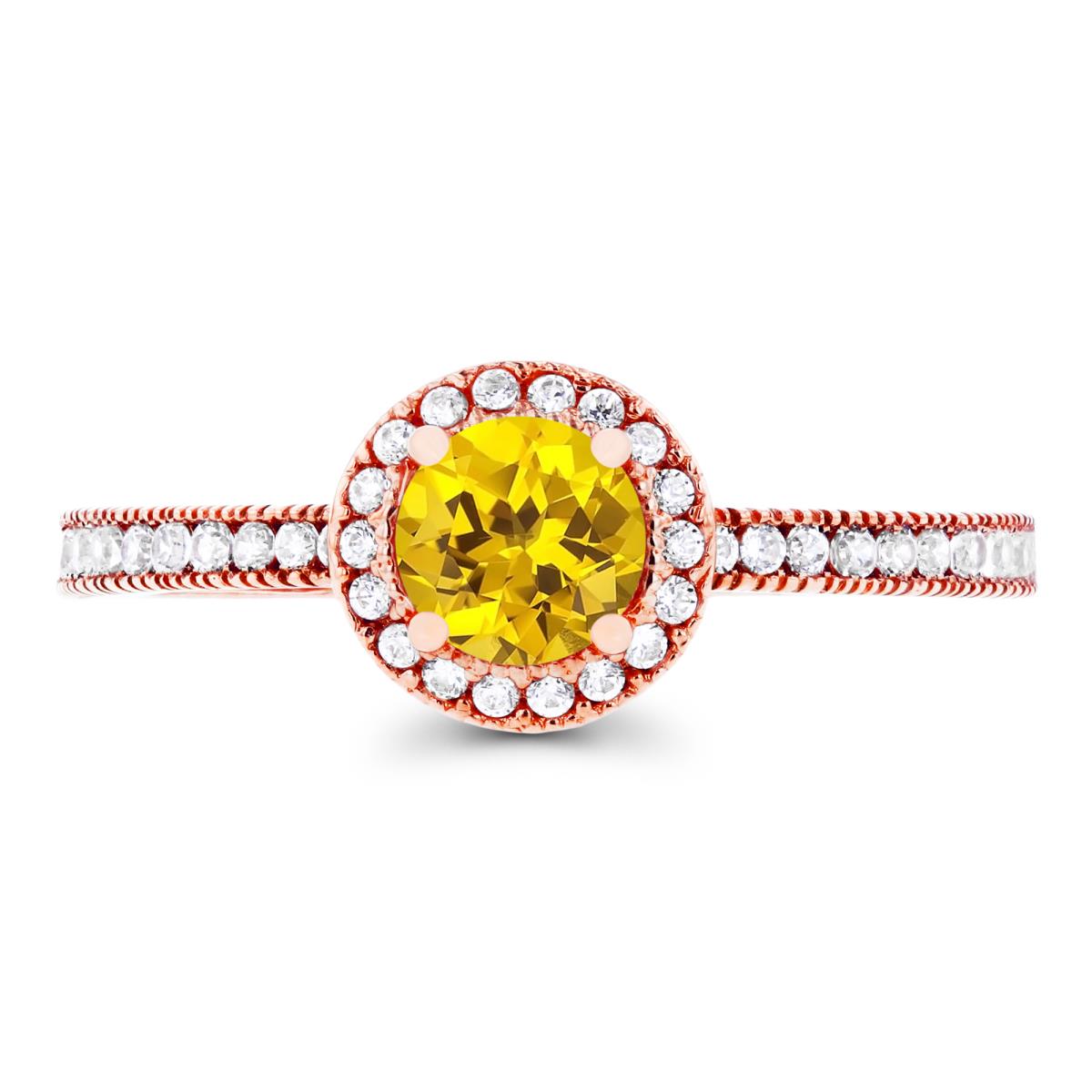 Sterling Silver Rose 5mm Created Yellow Sapphire & Created White Sapphire Milgrain Halo Ring