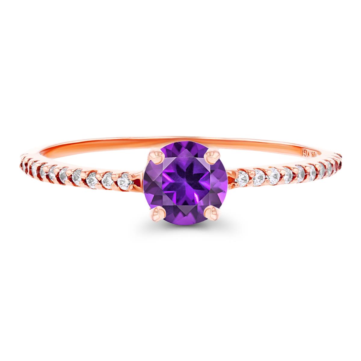 14K Rose Gold  5mm Amethyst & Created White Sapphire Sides Engagement Ring
