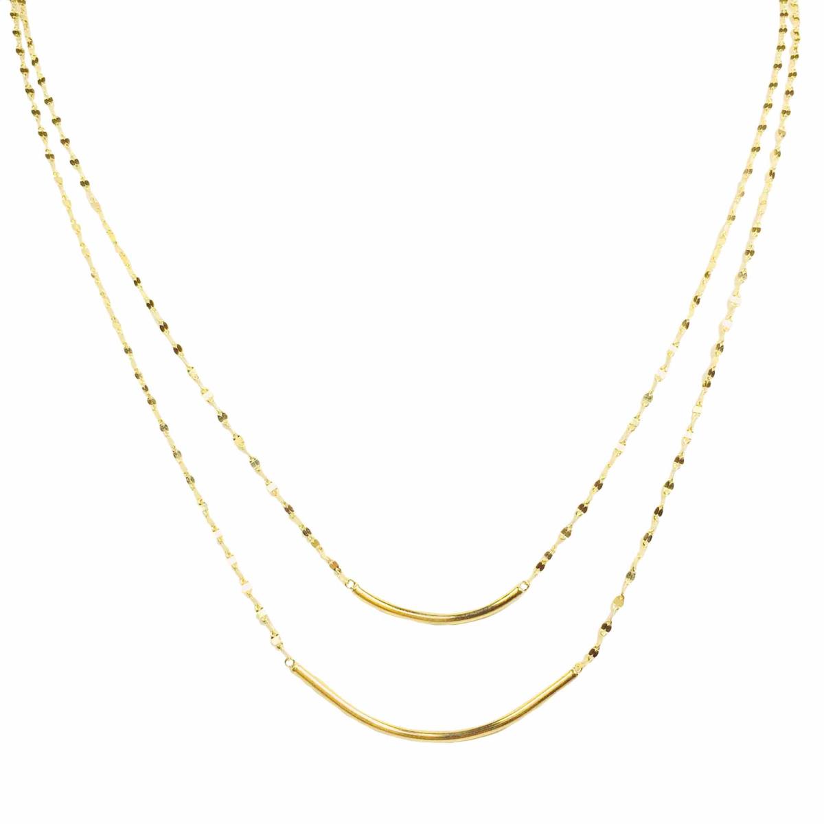 14K Yellow Gold DC Twist Polished Tube Double Layer 18" Necklace