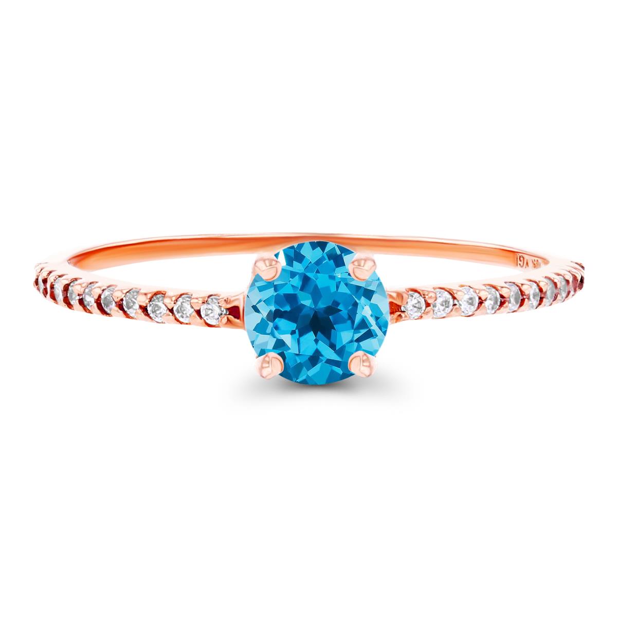 14K Rose Gold  5mm Swiss Blue Topaz & Created White Sapphire Sides Engagement Ring