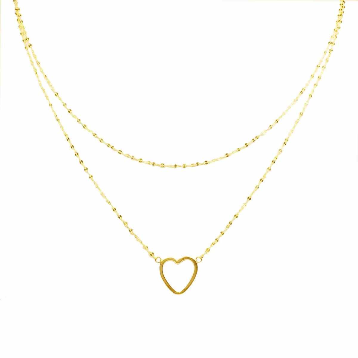 14K Yellow Gold DC Twist Polished Heart Double Layered 16"-18" Necklace