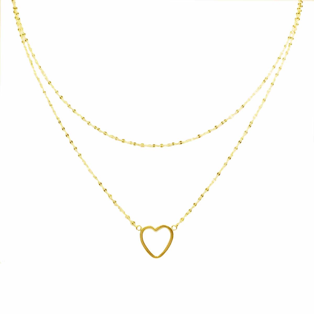 10K Yellow Gold DC Twist Polished Heart Double Layered 16"-18" Necklace