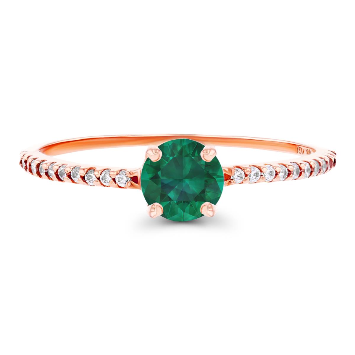 14K Rose Gold  5mm Created Emerald & Created White Sapphire Sides Engagement Ring