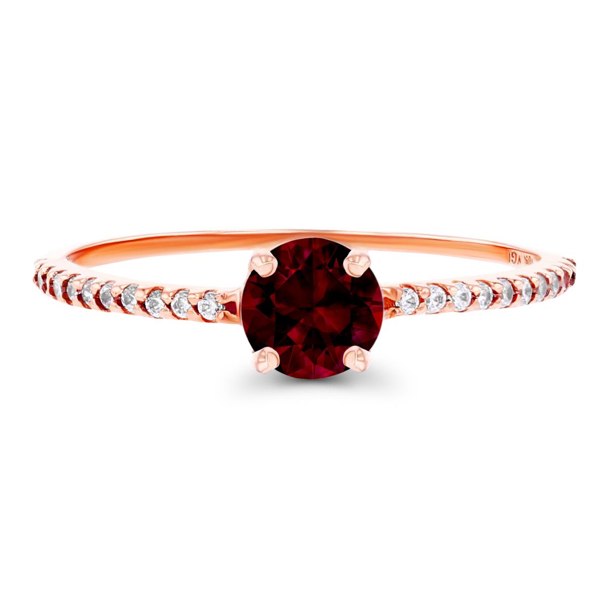 Sterling Silver Rose 5mm Garnet & Created White Sapphire Sides Engagement Ring