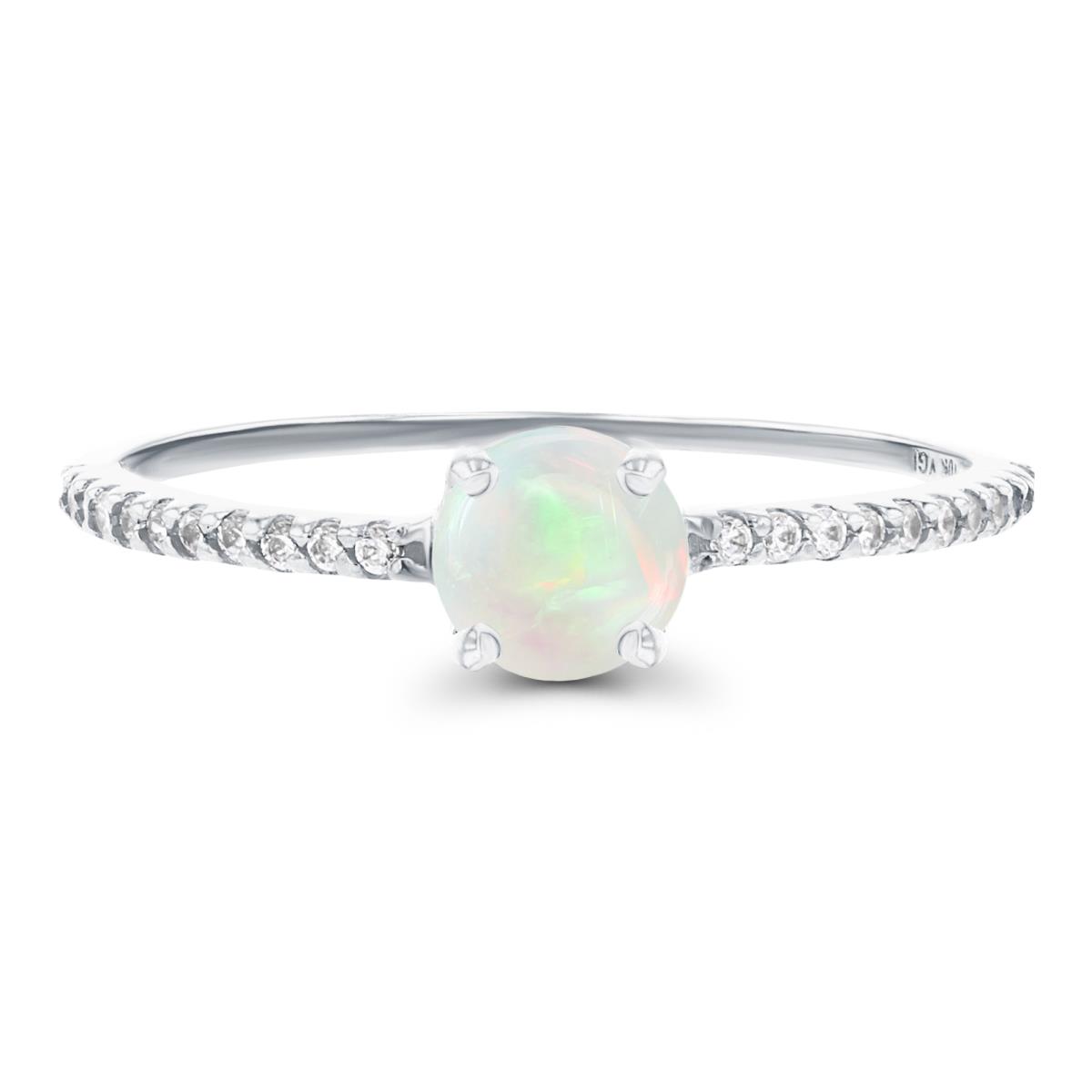 Sterling Silver Rhodium 5mm Opal & Created White Sapphire Sides Engagement Ring