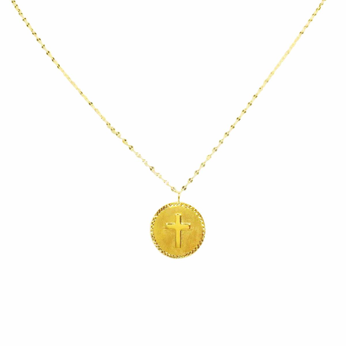 14K Yellow Gold DC Twist Cross Medallion 18" Necklace