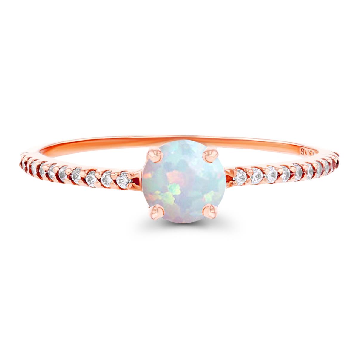 14K Rose Gold  5mm Created Opal & Created White Sapphire Sides Engagement Ring