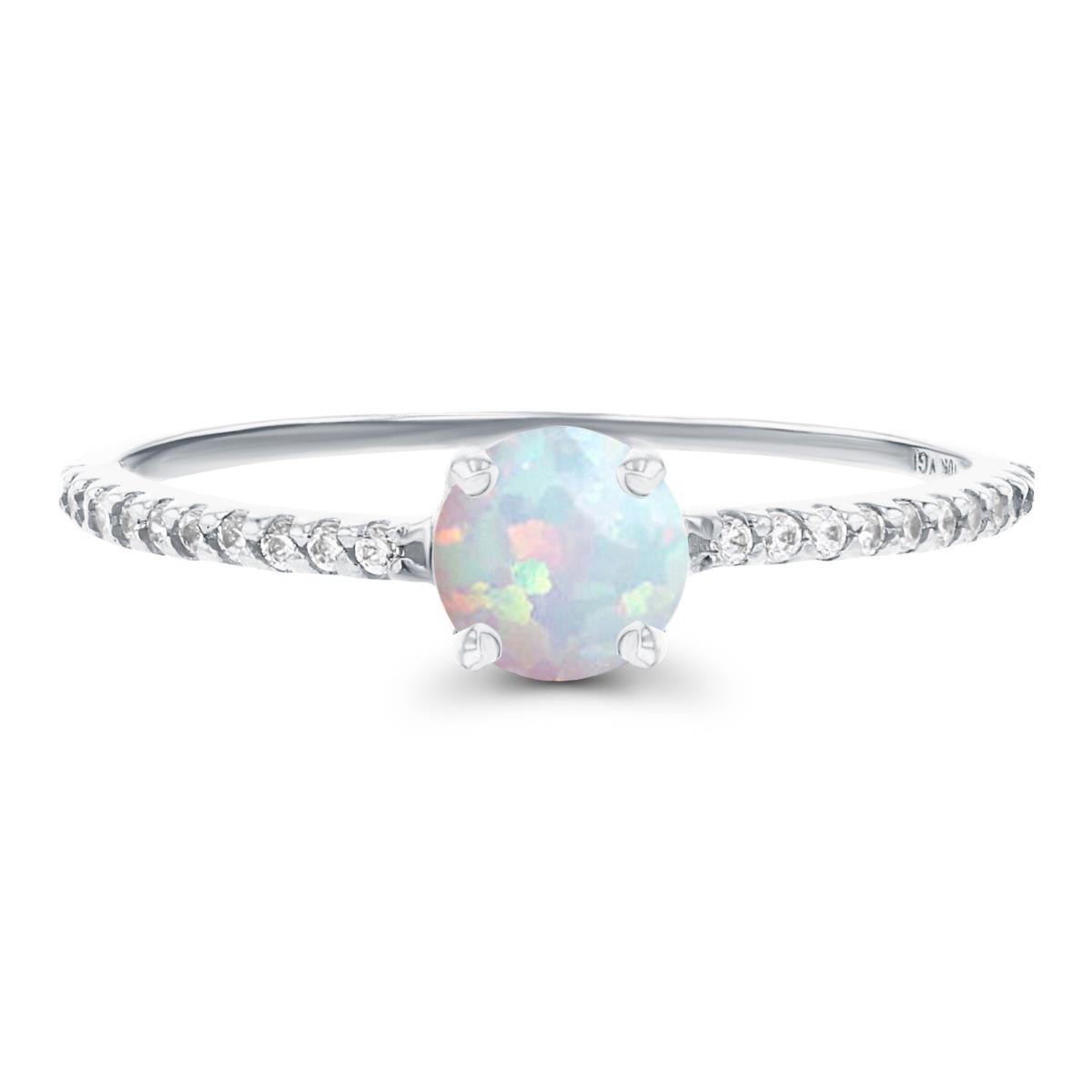 Sterling Silver Rhodium 5mm Created Opal & Created White Sapphire Sides Engagement Ring
