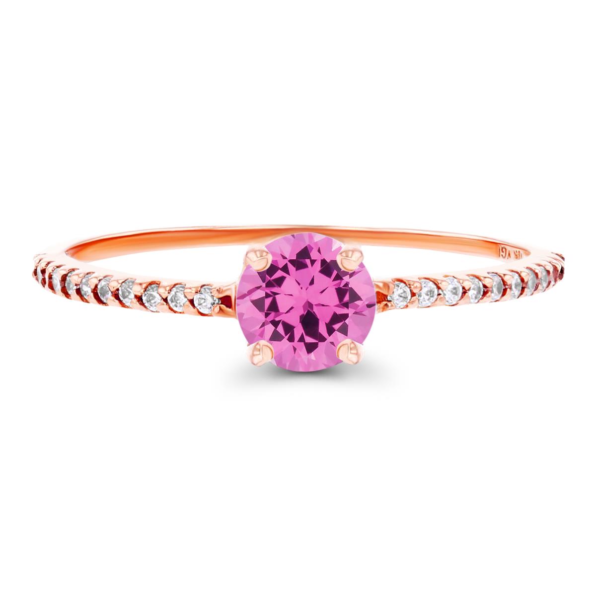 14K Rose Gold  5mm Created Pink Sapphire & Created White Sapphire Sides Engagement Ring