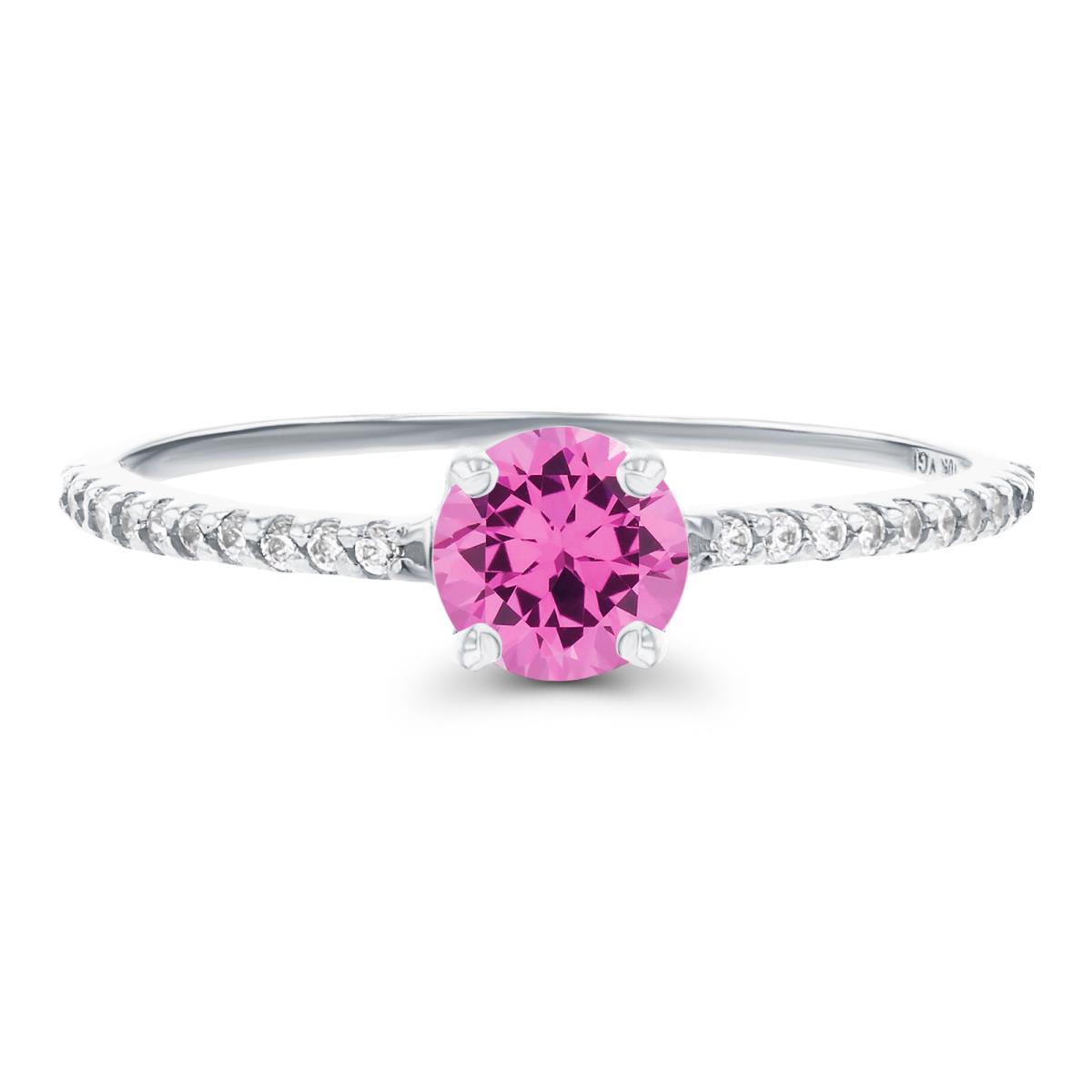 14K White Gold  5mm Created Pink Sapphire & Created White Sapphire Sides Engagement Ring