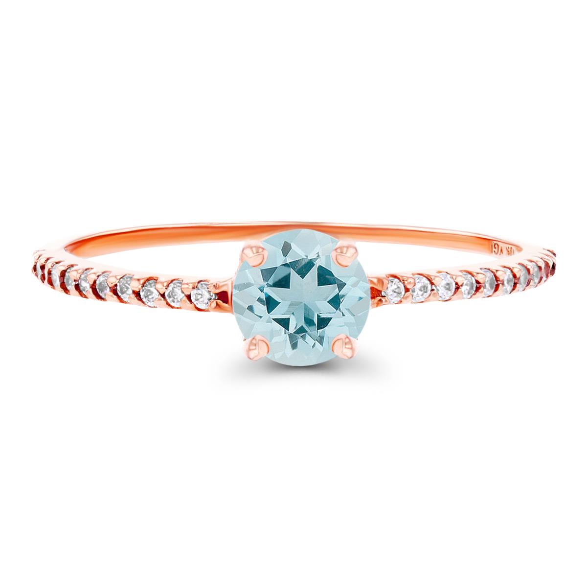 14K Rose Gold  5mm Aquamarine & Created White Sapphire Sides Engagement Ring