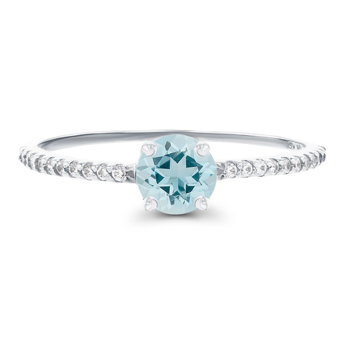 14K White Gold  5mm Aquamarine & Created White Sapphire Sides Engagement Ring