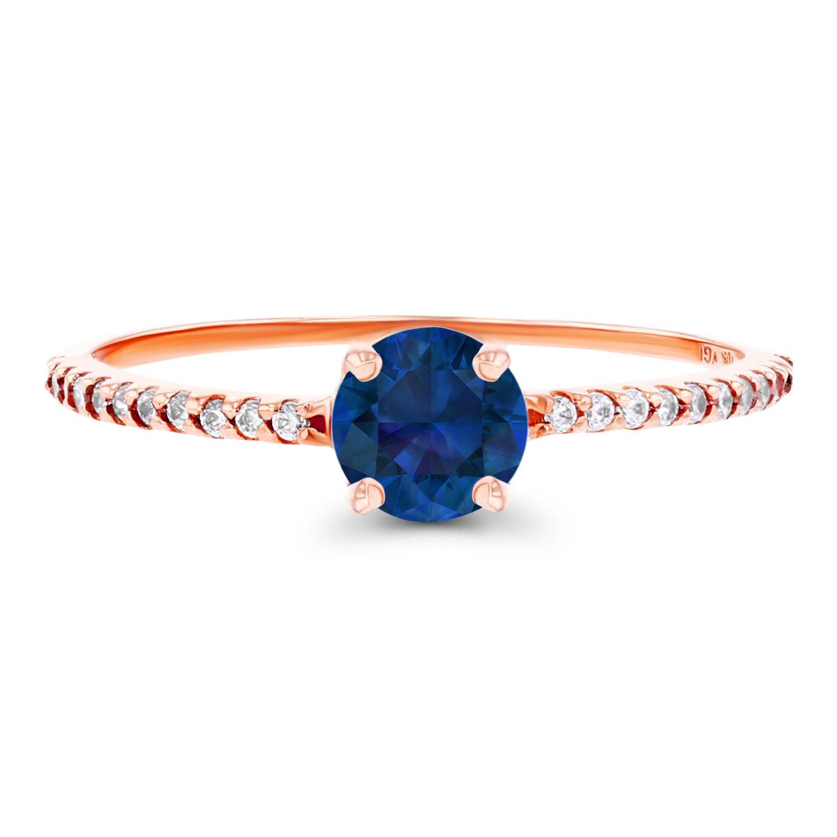 14K Rose Gold  5mm Created Blue Sapphire & Created White Sapphire Sides Engagement Ring