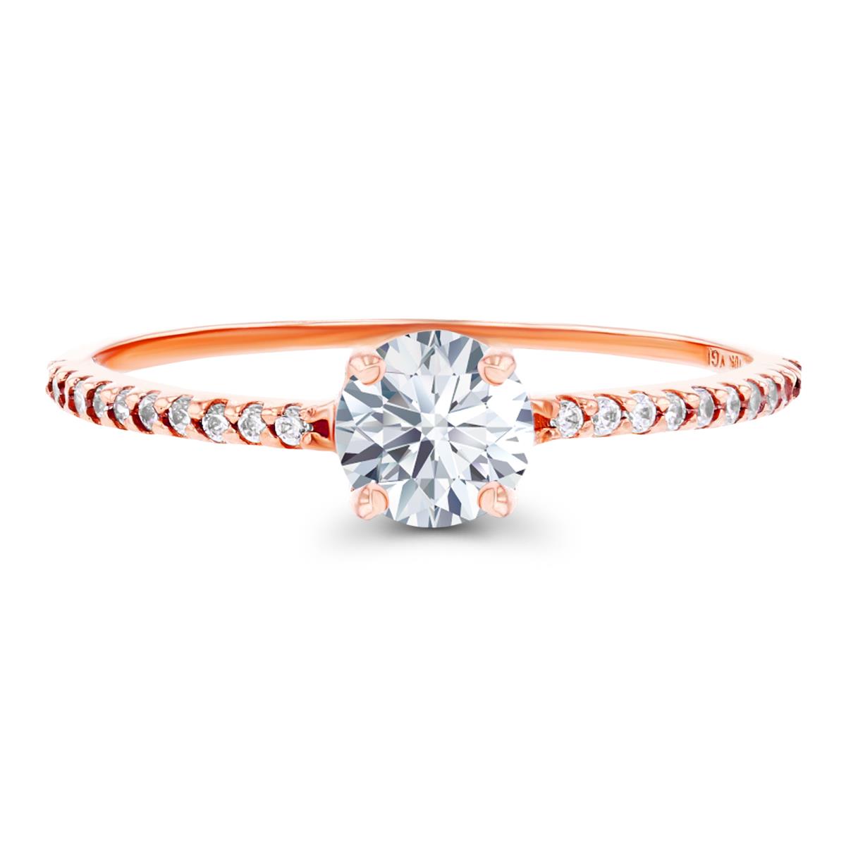 14K Rose Gold  5mm Created White Sapphire Sides Engagement Ring