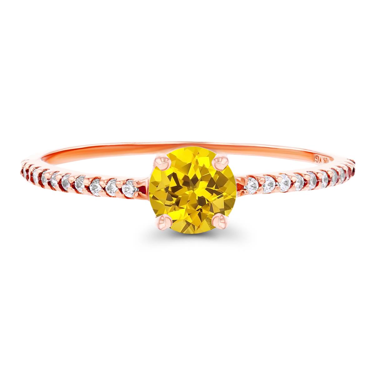14K Rose Gold  5mm Created Yellow Sapphire & Created White Sapphire Sides Engagement Ring