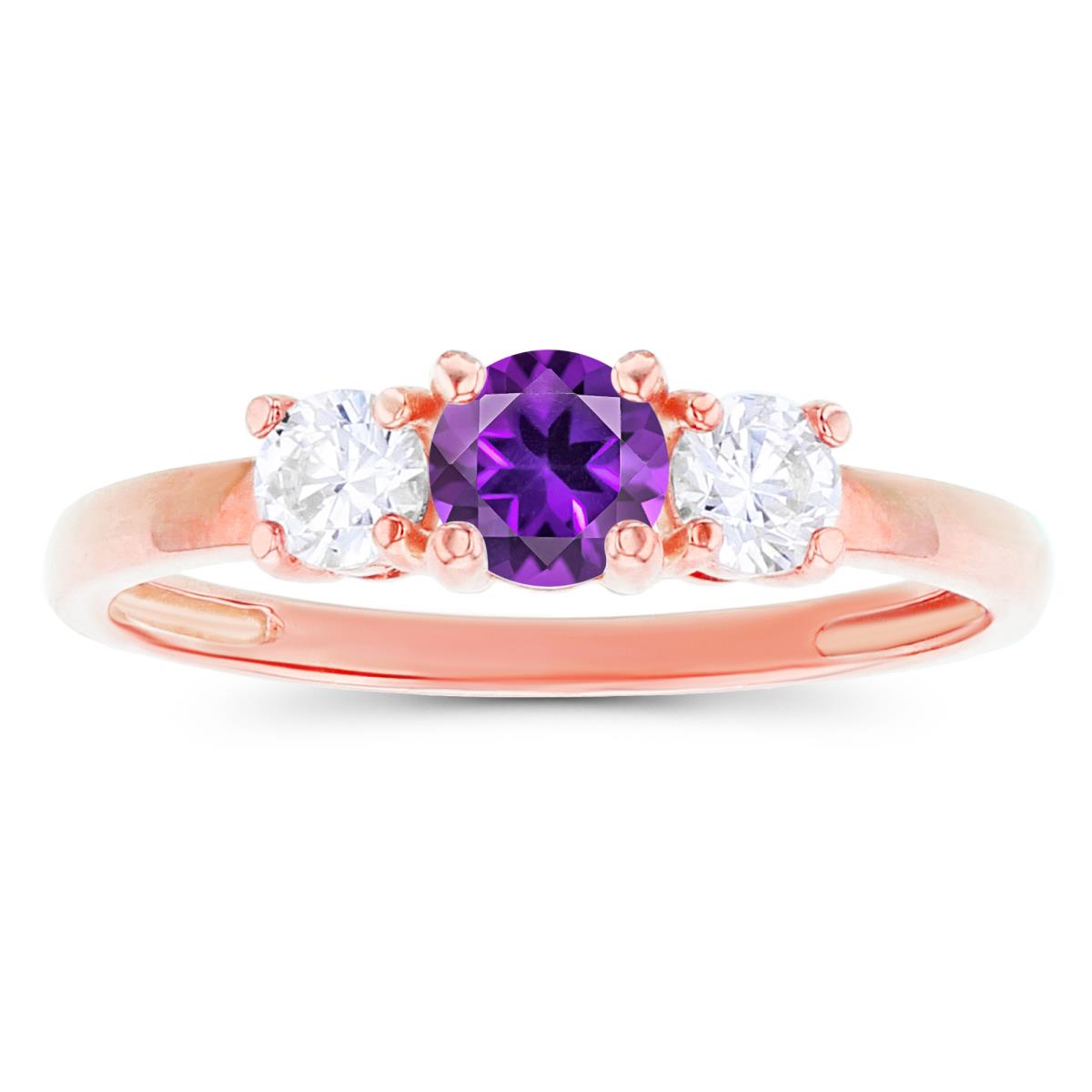 14K Rose Gold 4.50mm Amethyst & 3.50mm Created White Sapphire Sides Ring