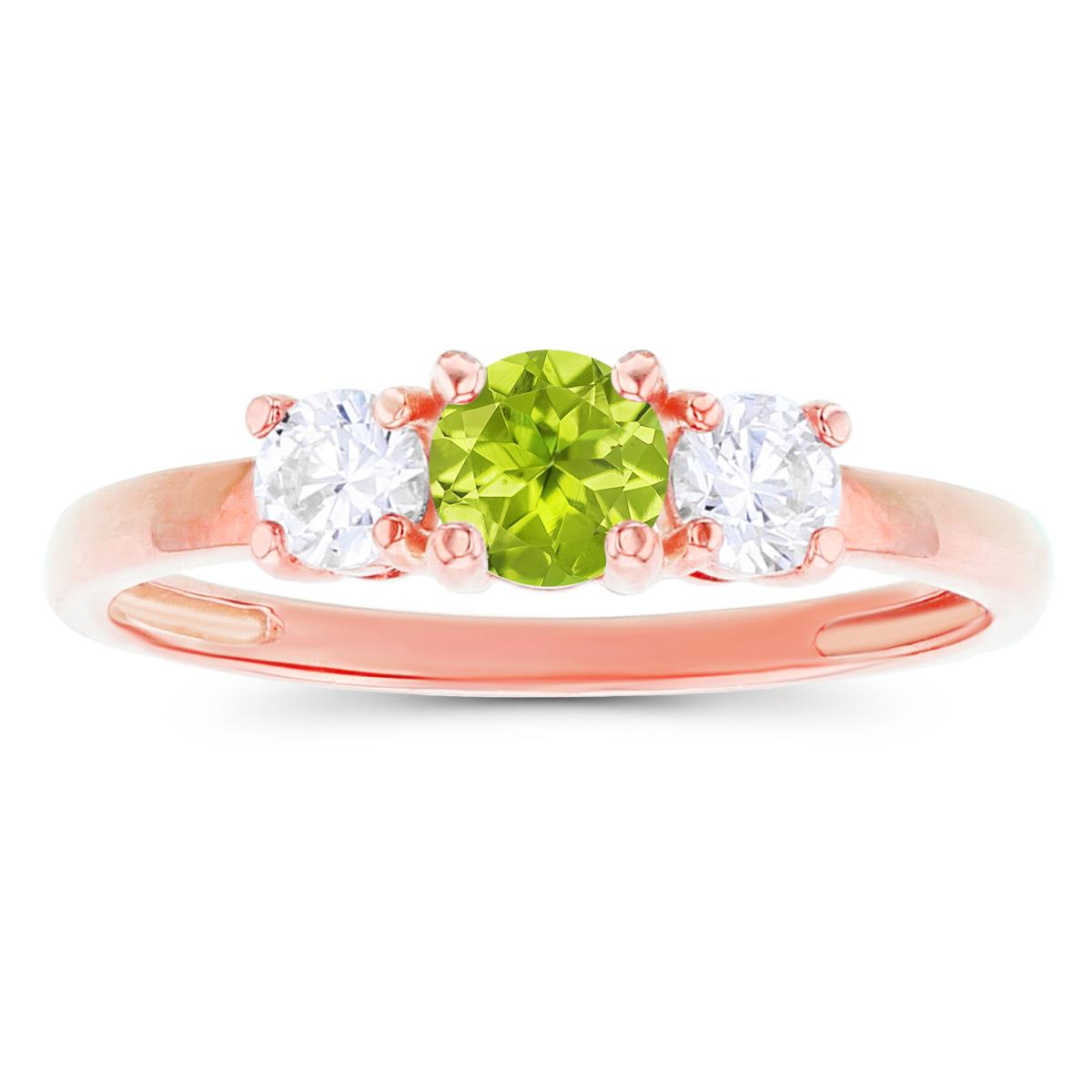 Sterling Silver Rose 4.50mm Peridot & 3.50mm Created White Sapphire Sides Ring