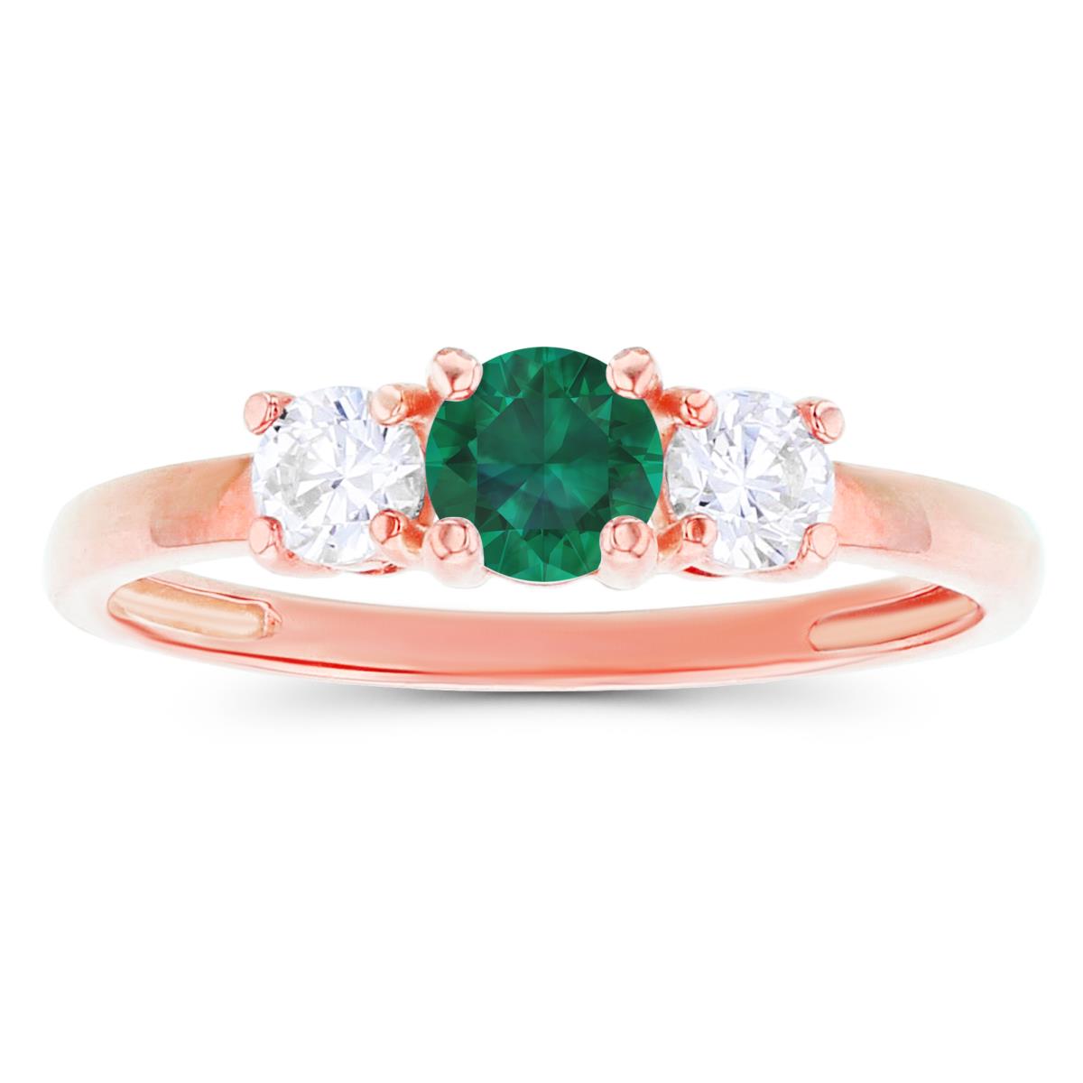 14K Rose Gold 4.50mm Created Emerald & 3.50mm Created White Sapphire Sides Ring