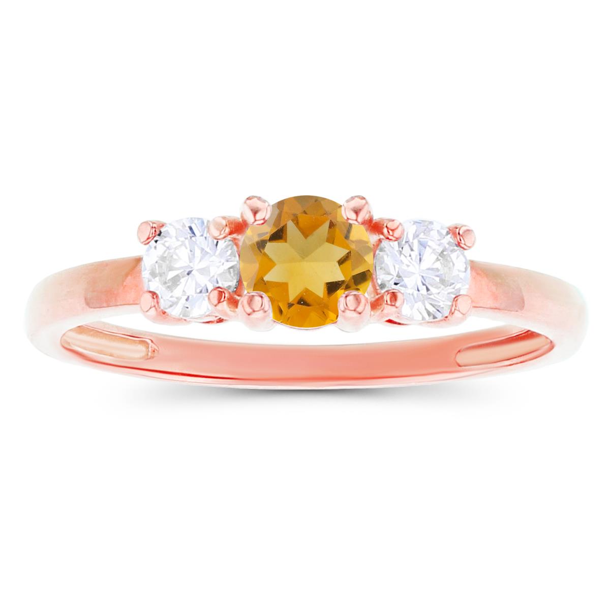 Sterling Silver Rose 4.50mm Citrine & 3.50mm Created White Sapphire Sides Ring