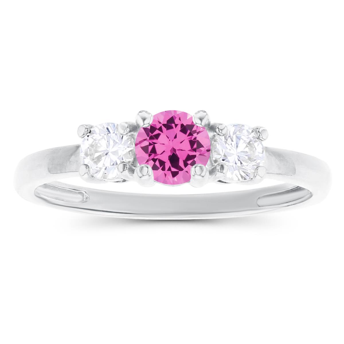 14K White Gold 4.50mm Created Pink Sapphire & 3.50mm Created White Sapphire Sides Ring