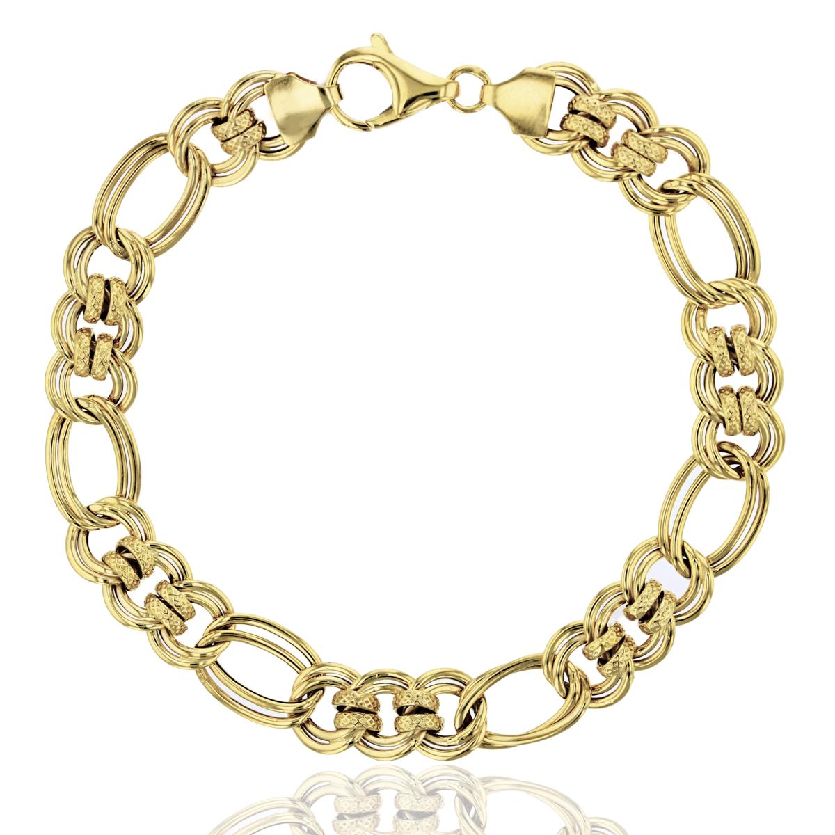 10K Yellow Gold Polished Super Hollow 8.50mm 7.50" Double Figaro with DC Double Ring Bracelet