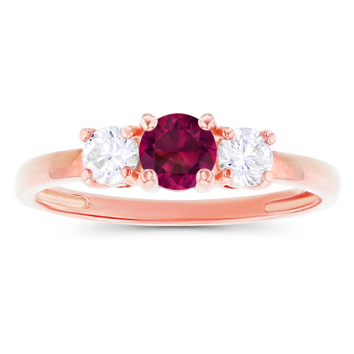 14K Rose Gold 4.50mm Created Ruby & 3.50mm Created White Sapphire Sides Ring