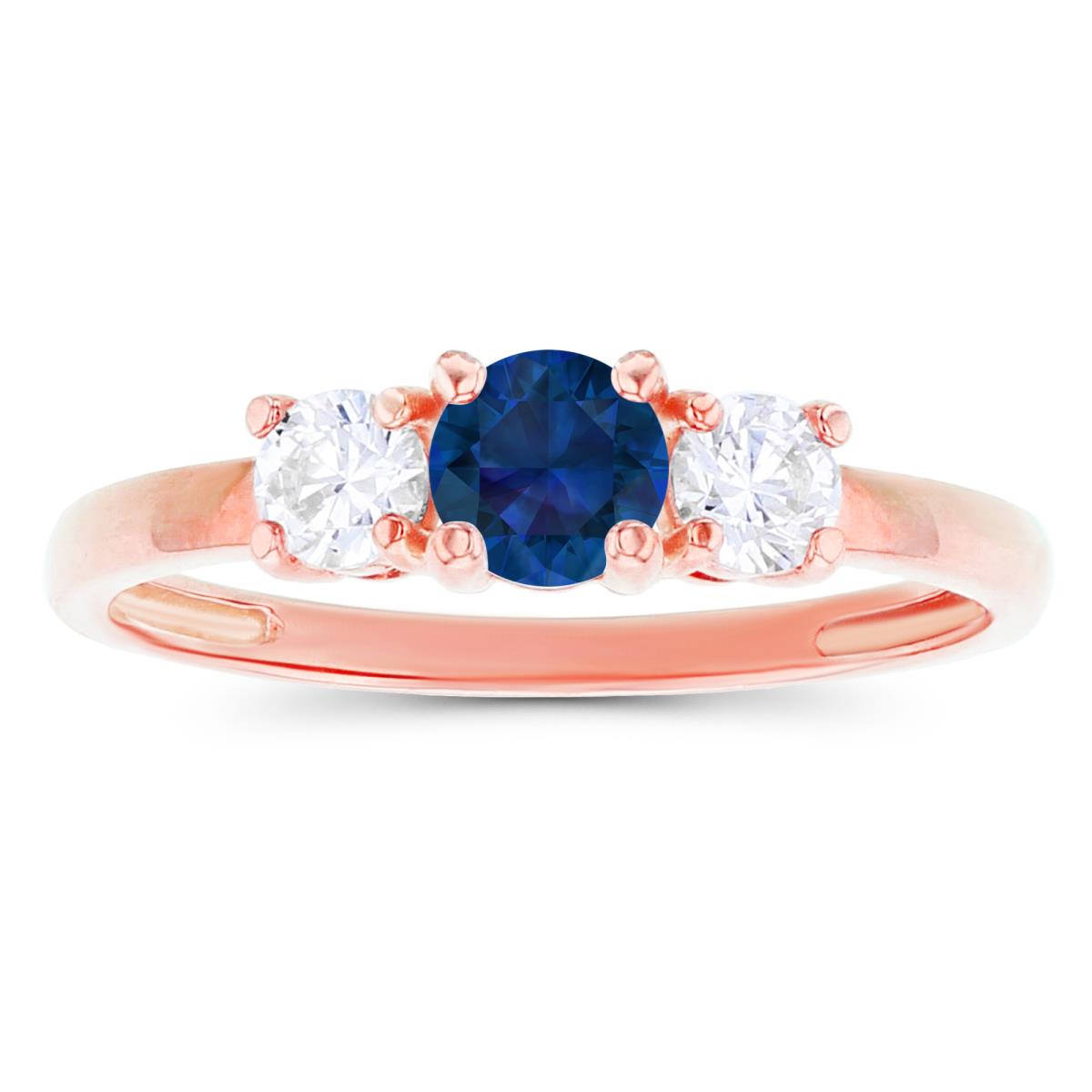 14K Rose Gold 4.50mm Created Blue Sapphire & 3.50mm Created White Sapphire Sides Ring