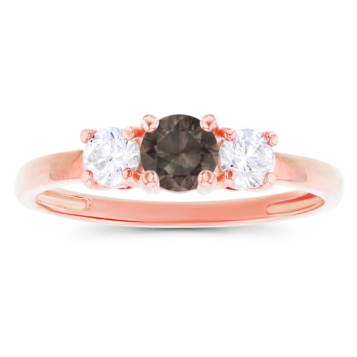 Sterling Silver Rose 4.50mm Smokey Quartz & 3.50mm Created White Sapphire Sides Ring