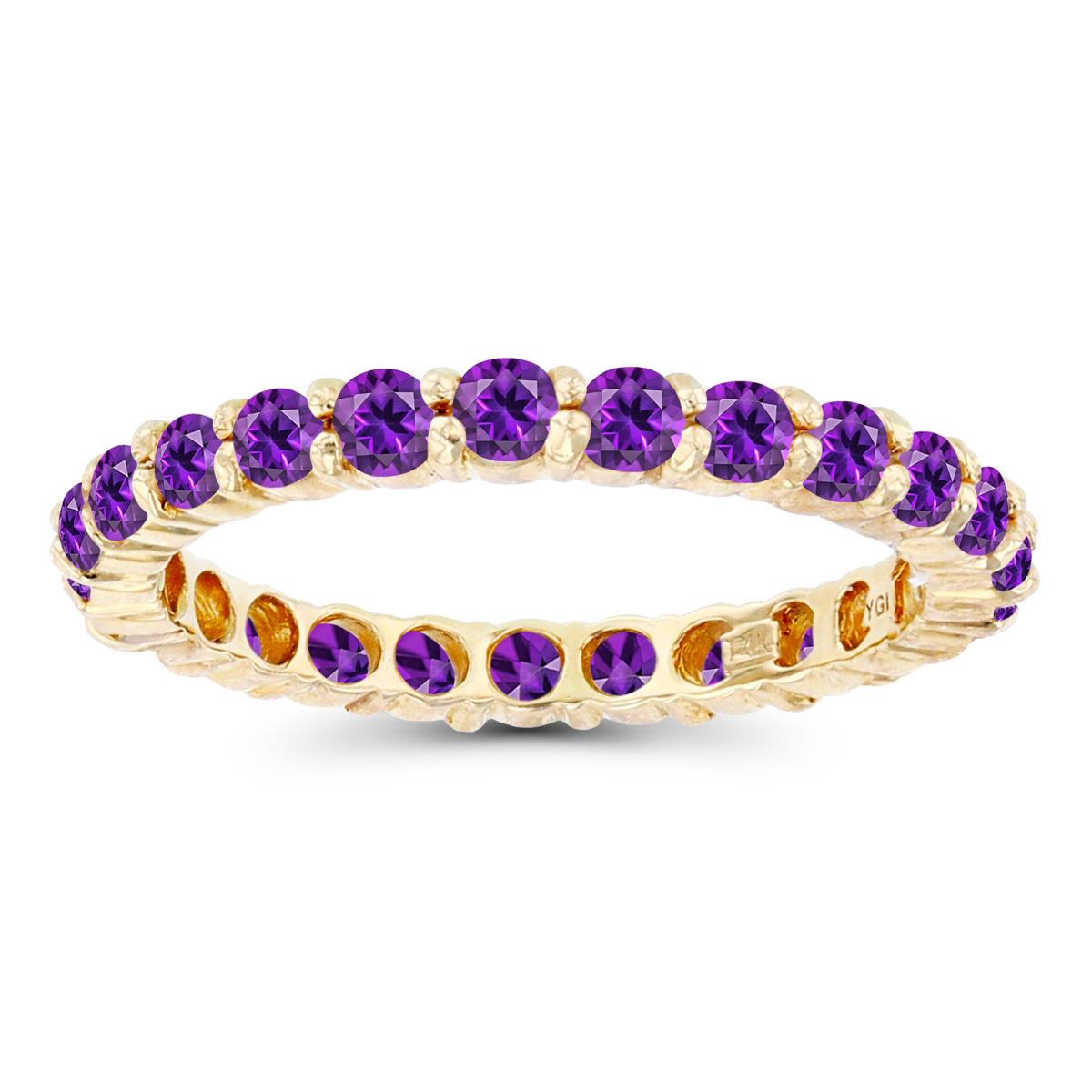 14K Yellow Gold 2.5mm Round Amethyst Micropave Eternity Ring