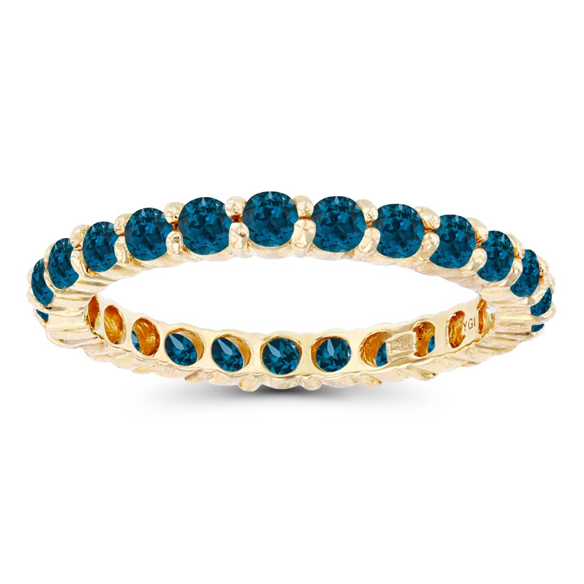 14K Yellow Gold 2.5mm Round London Blue Topaz Micropave Eternity Ring