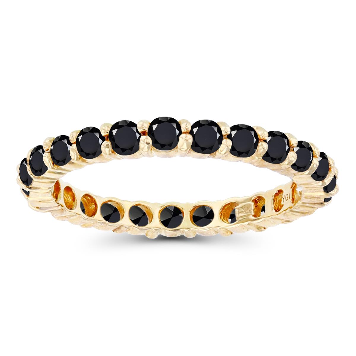 14K Yellow Gold 2.5mm Round Onyx Micropave Eternity Ring